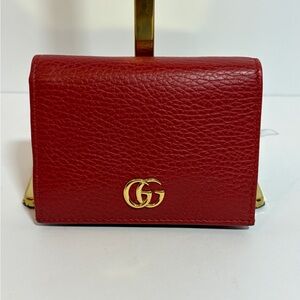 Gucci Red Leather Wallet with Gold Logo